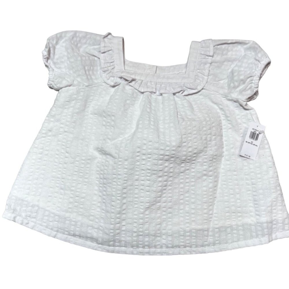 Old Navy 3T NWT white seersucker shirt puff sleeve ruffles classic preppy